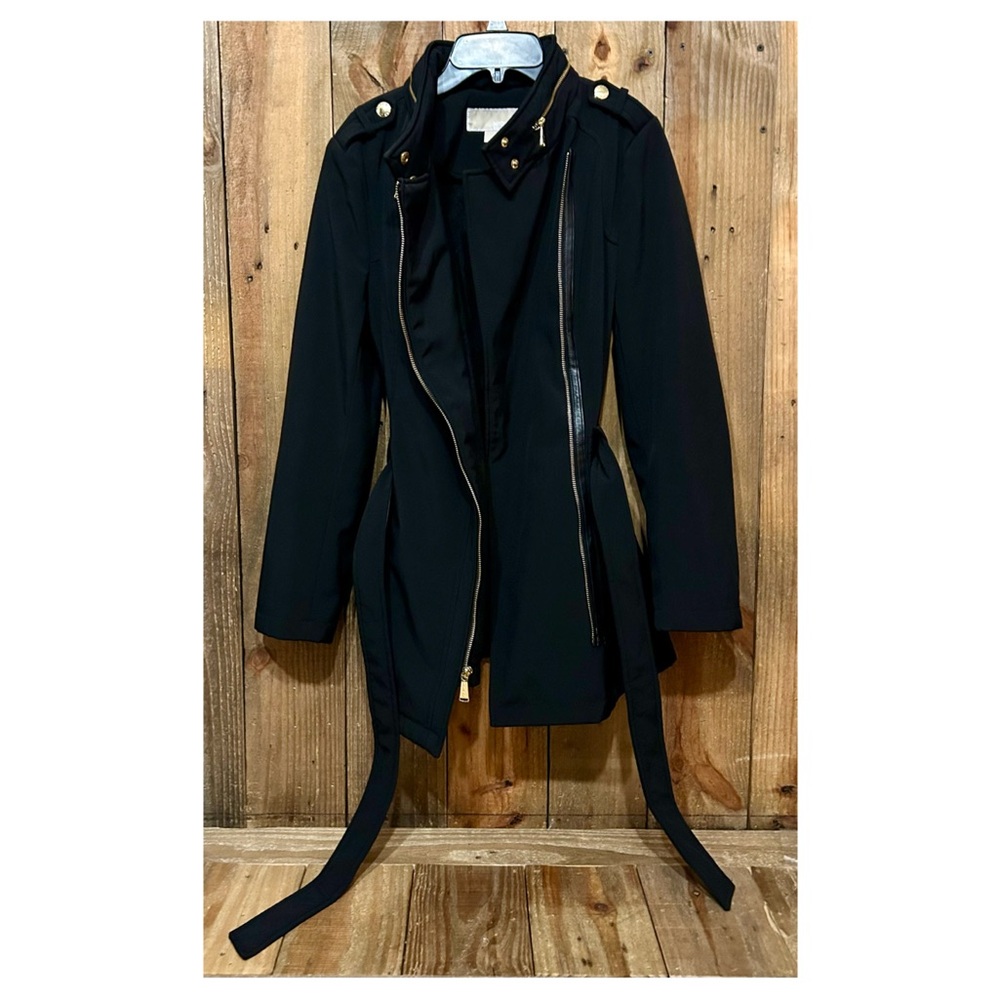 Michael Kors Black Asymmetrical Zip Trench Coat. Women’s Size Medium. - Picture 4 of 16